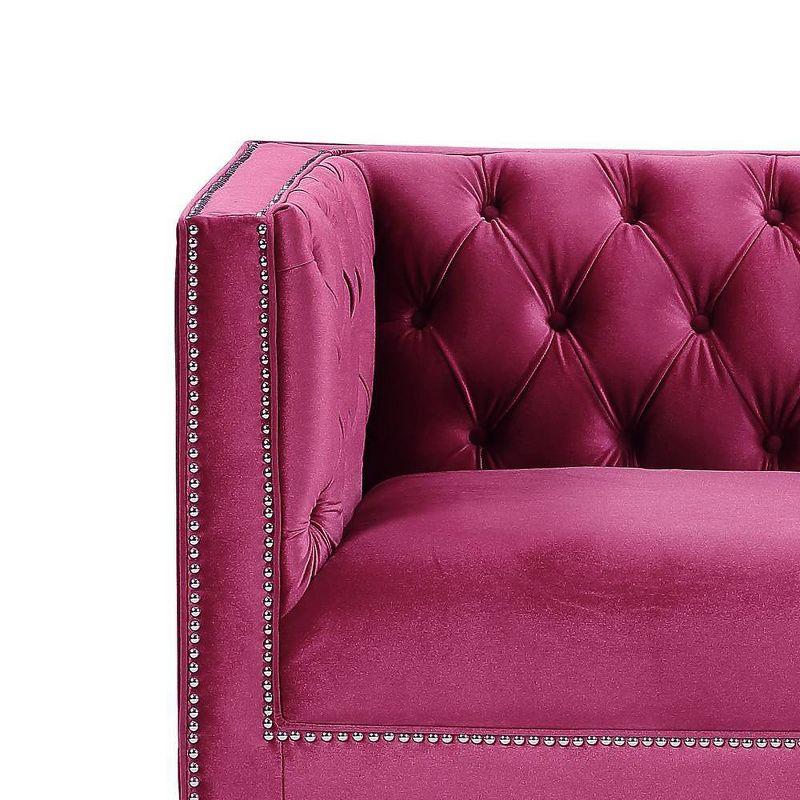 Burgundy Velvet and Wood Tuxedo Arm Accent Chair