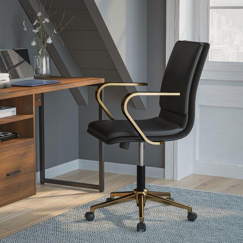 Mid-Back Executive Swivel Office Chair in Brushed Gold and Black Leather