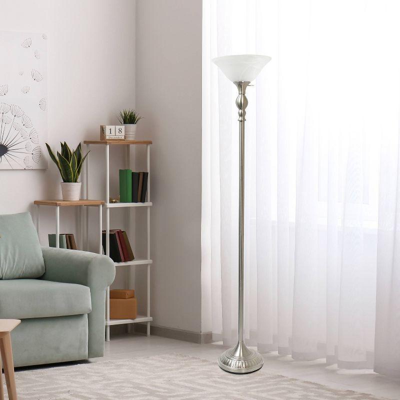 1-Light Classic Torchiere Floor Lamp with Marbleized Glass Shade - Lalia Home