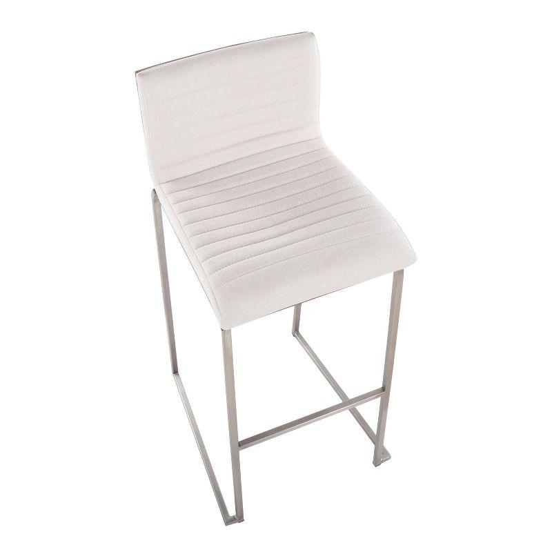 Set of 2 Mason Mara Barstools Stainless Steel/Walnut/Cream - LumiSource: Upholstered, Fixed Height, Foam Filled