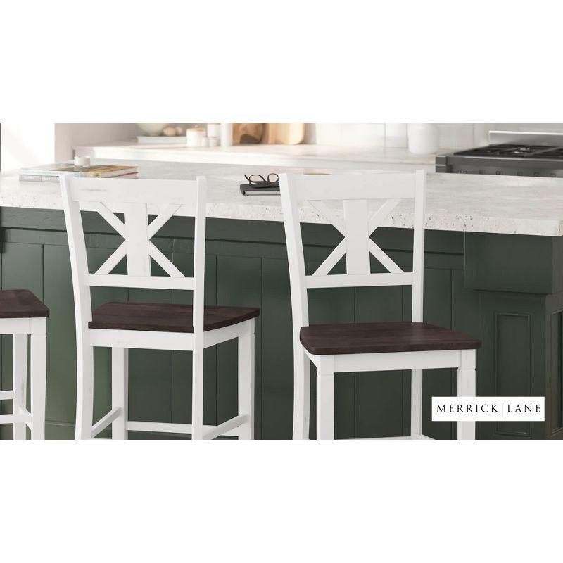Merrick Lane Set of Two Solid Wood Modern Farmhouse Counter Height Dining Stool in Antique White Wash Finish