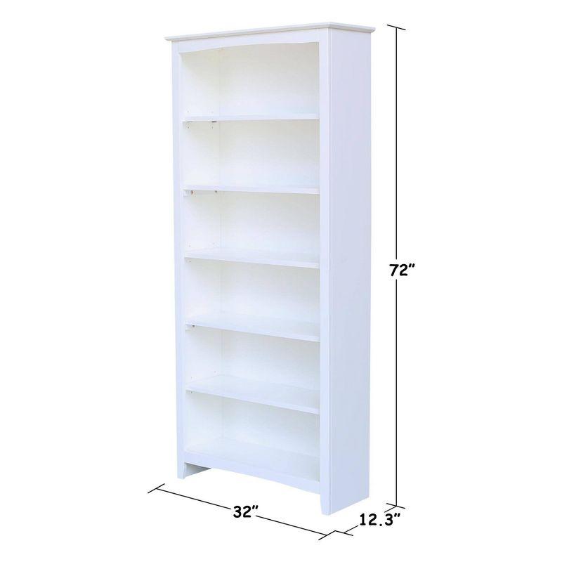 72" Shaker Bookshelf White - International Concepts: Solid Wood, 5 Fixed & Adjustable Shelves