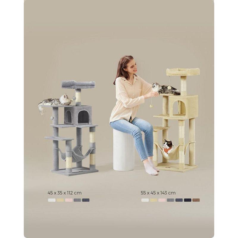 Feandrea Cat Tree, 56.3-Inch Cat Tower for Indoor Cats, Multi-Level Cat Condo with 4 Scratching Posts, 2 Perches, Hammock, Cave, Beige