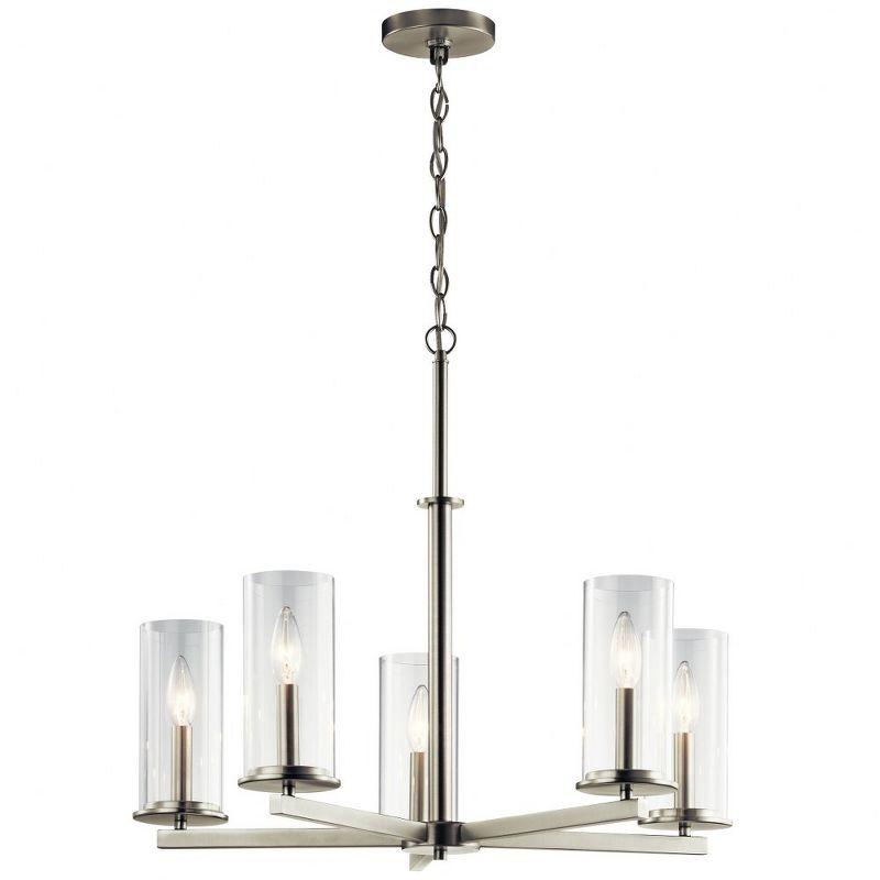 Transitional Crosby 5-Light Chandelier in Brushed Nickel with Clear Glass Shades