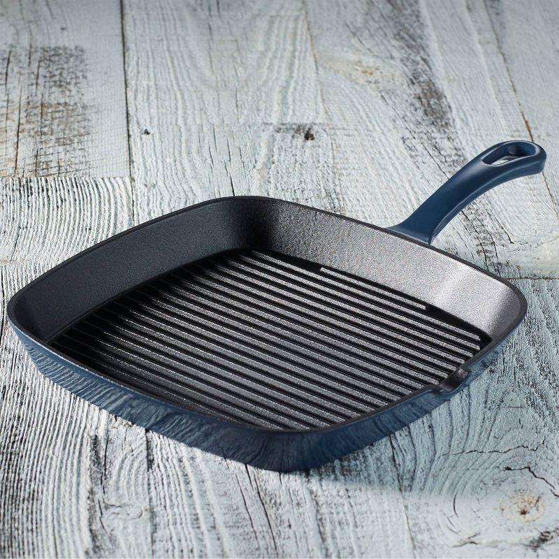 Cuisinart Chef's Classic 9.25" Enameled Cast Iron Square Grill Pan CI30-23BG - Blue: Stovetop Griddle, Oven-Safe Handle