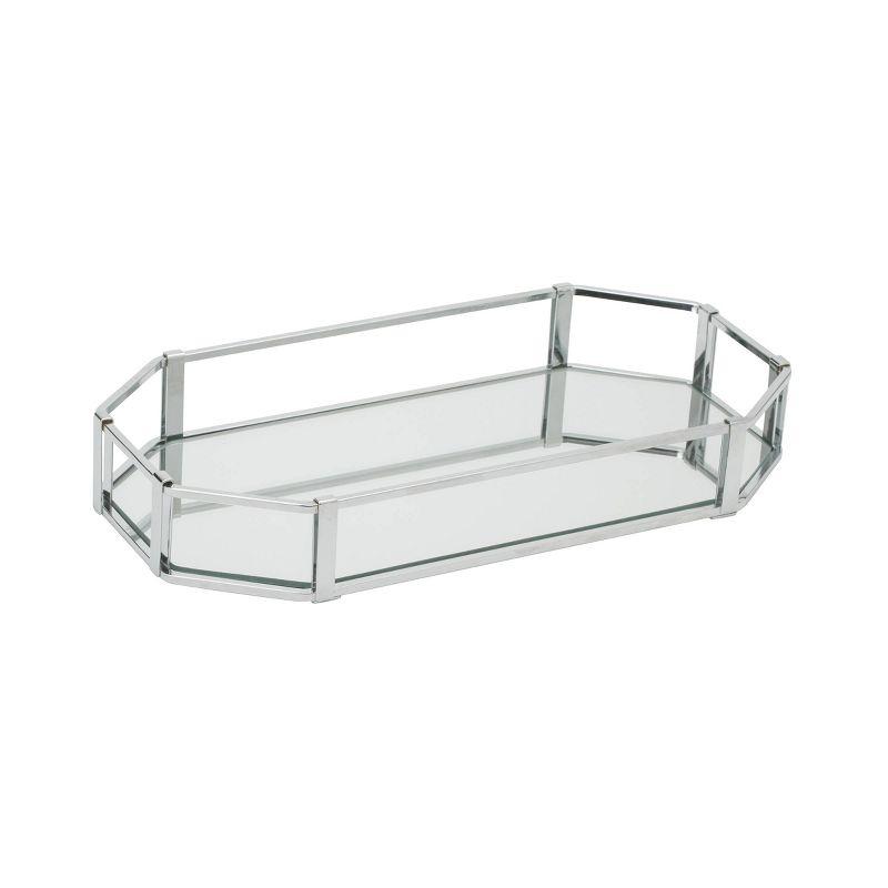 Octangular Design Bathroom Tray Chrome - Home Details: Steel Vanity Accessory, Spot Clean, 14.02" x 7.01" x 2.09"