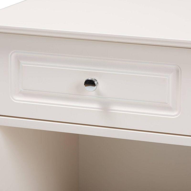 1 Drawer Chase Wood Nightstand White - Baxton Studio: Silver Knob, Open Shelf Storage