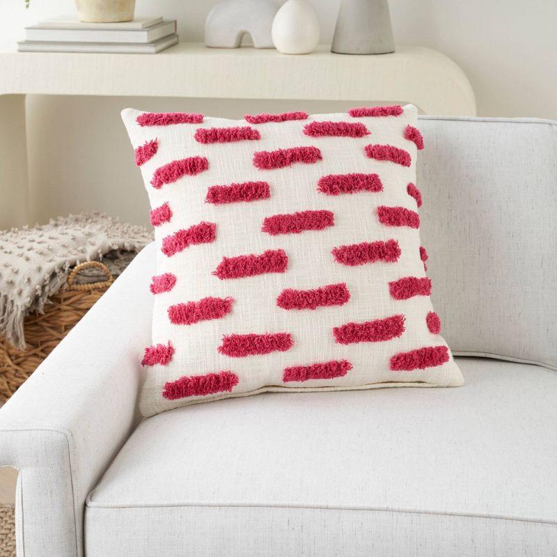 Hot Pink Cotton Tufted Square Throw Pillow 18" x 18"