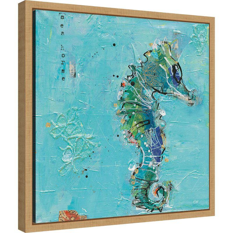 Amanti Art Little Seahorse Blue by Kellie Day Canvas Wall Art Print Framed 16-in. x 16-in.