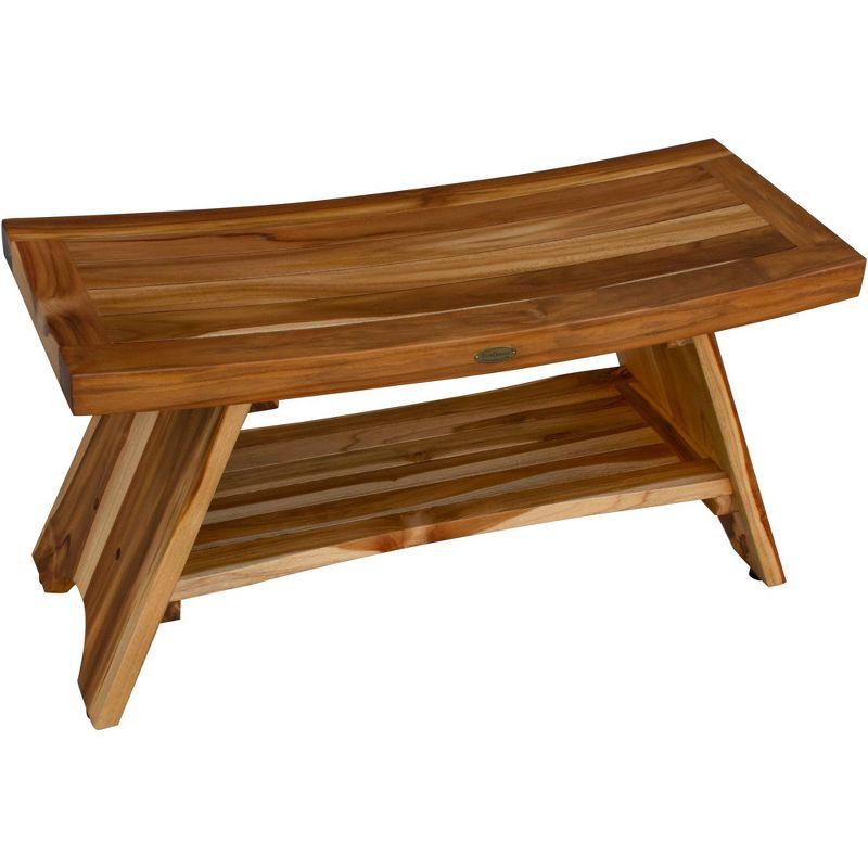 35" Serenity ED968 Wide Teak Shower Bench with Shelf - EcoDecors