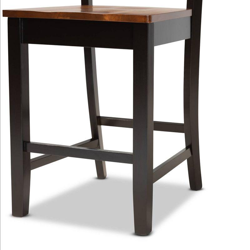 2pc Fenton Two-Toned Wood Counter Height Barstools Set Brown - Baxton Studio: Oval Backrest, Polyester Upholstery