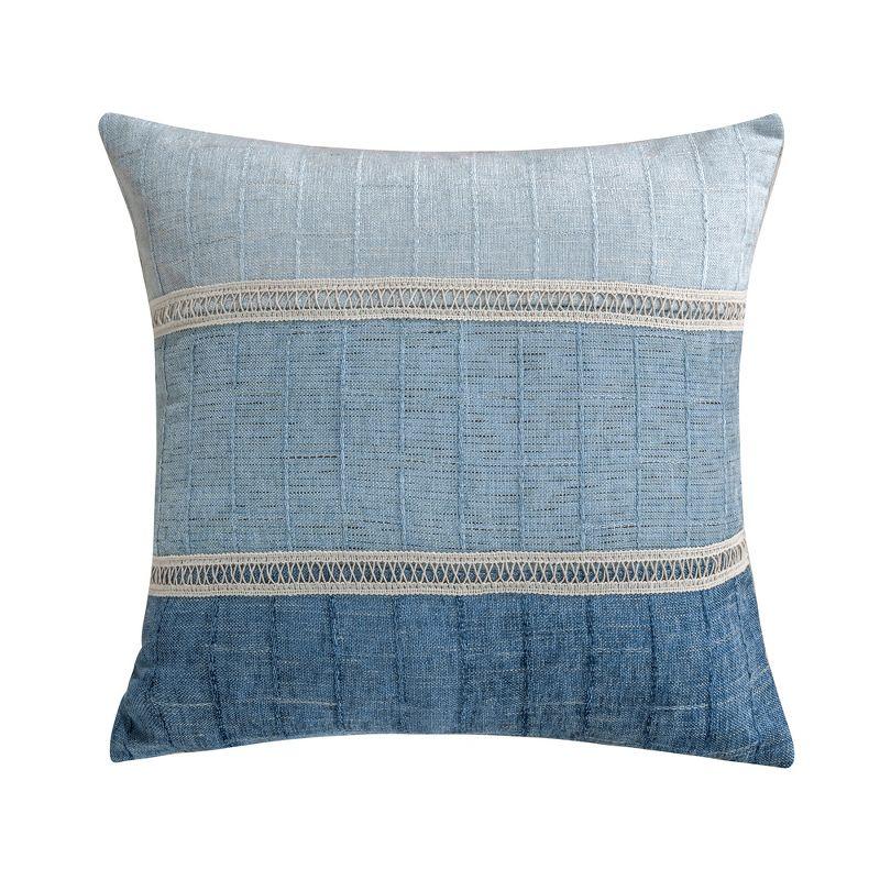 Blue Chenille Embroidered Square Throw Pillow 18x18