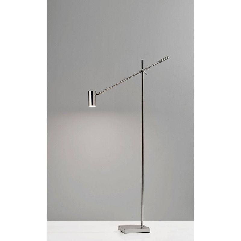 Sleek Brushed Steel LED Floor Lamp with Touch Sensor and Adjustable Arm