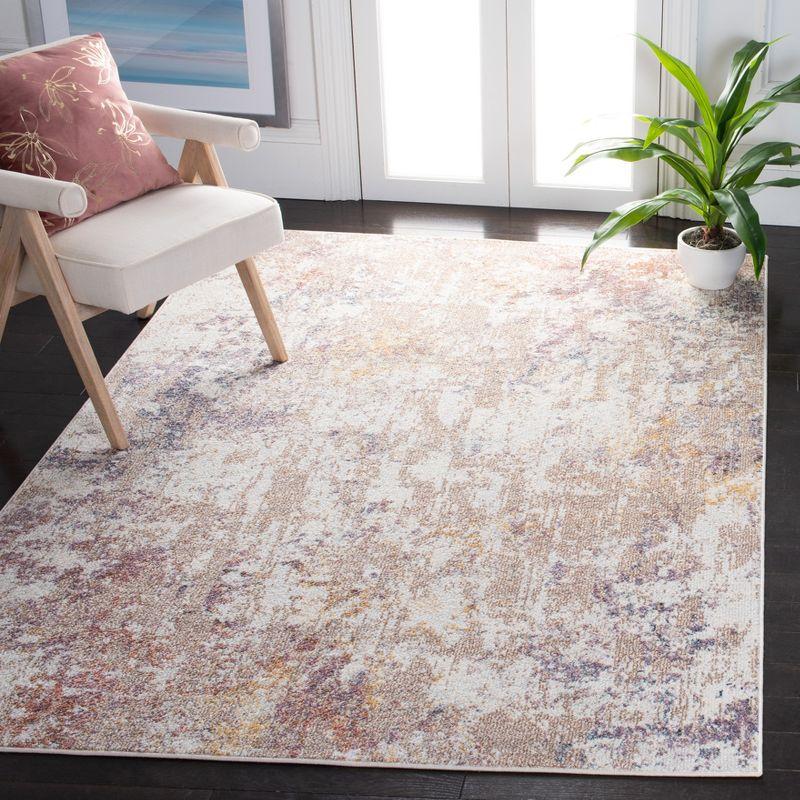 Ivory Beige Abstract Distressed Synthetic Area Rug 4'5" x 6'5"