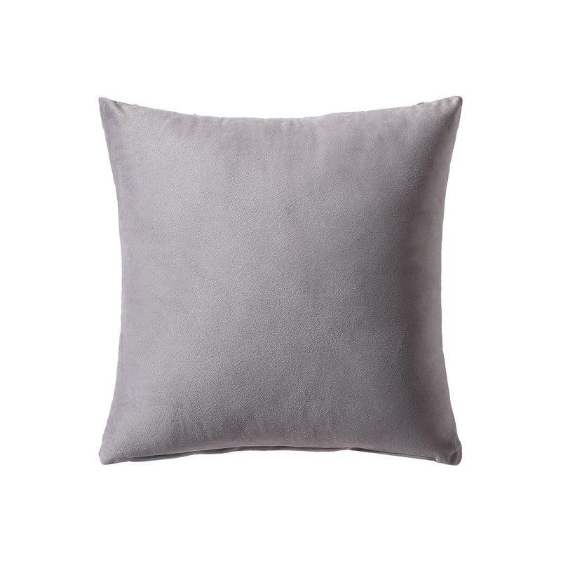 Gray and White Embroidered Cotton Square Throw Pillow