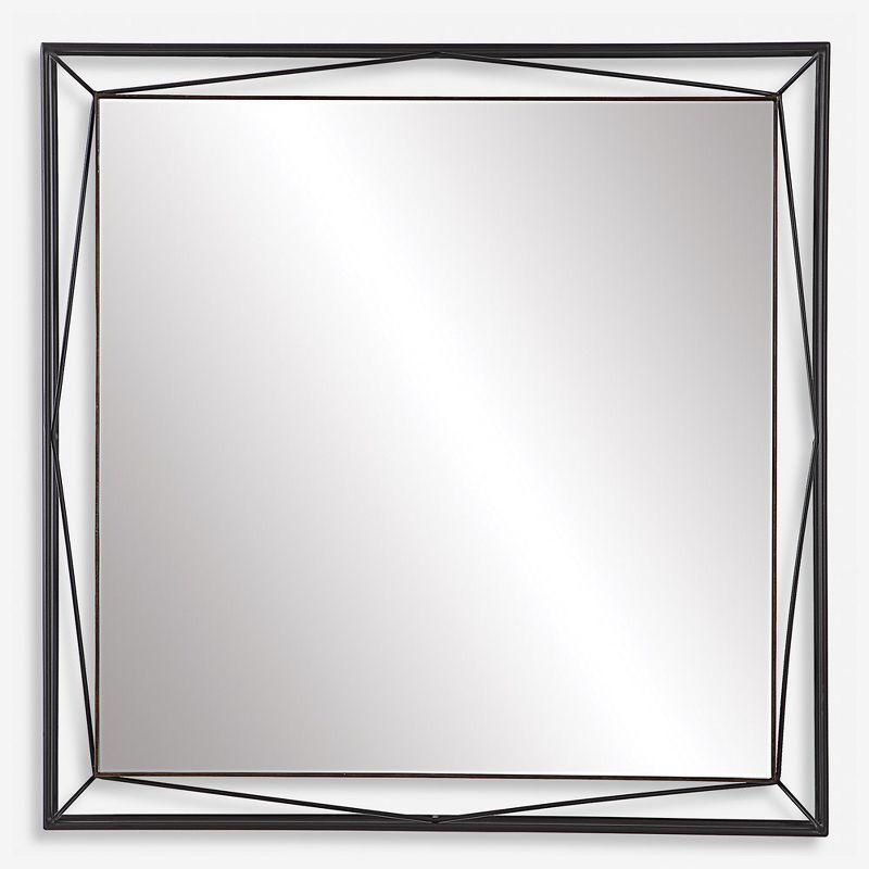 Modern Black Square Mirror with Wood Frame