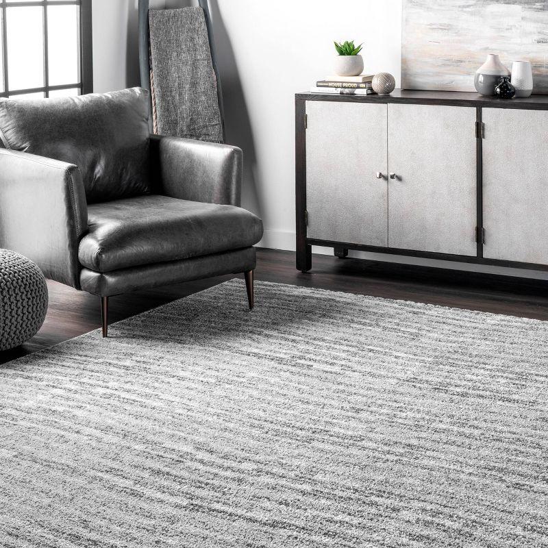 Modern Ripples Gray Synthetic Rectangular Area Rug