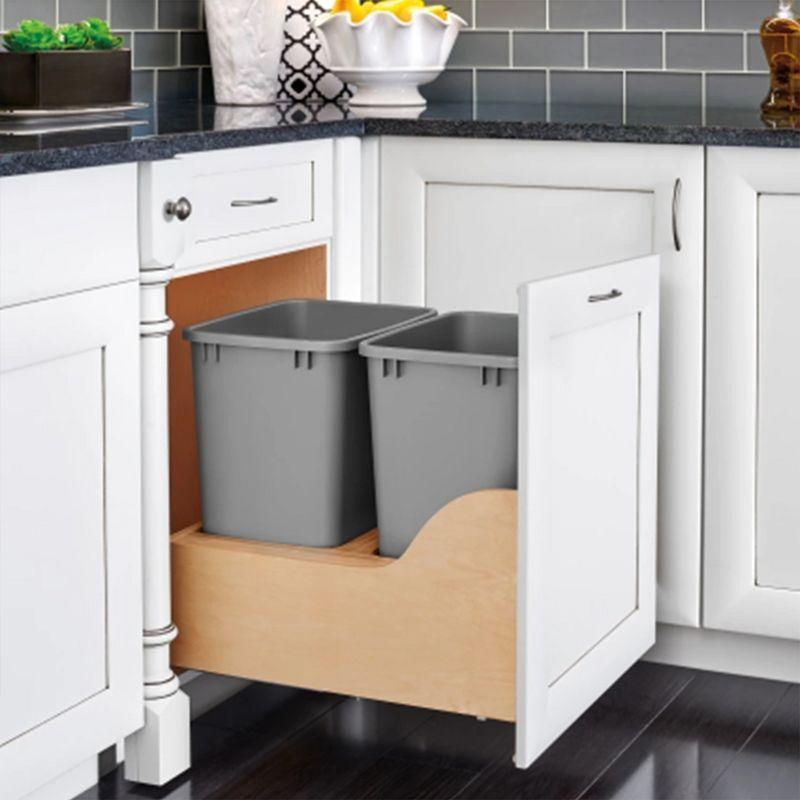 Rev-A-Shelf Pullout Trash Cans for Kitchen Cabinets 35 Qt 8.75 Gal Bottom Mounted, Undermount Soft-Close Slides, Silver, 4WCSC-2135DM-2