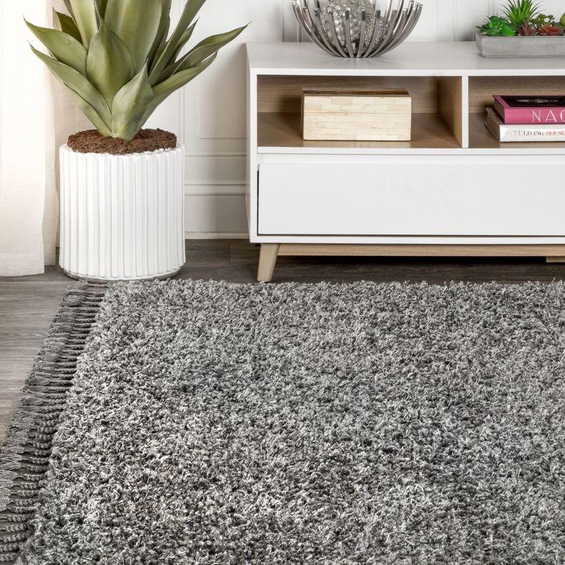 3'x5' Mercer Shag Plush Tassel Area Rug, Charcoal - JONATHAN Y