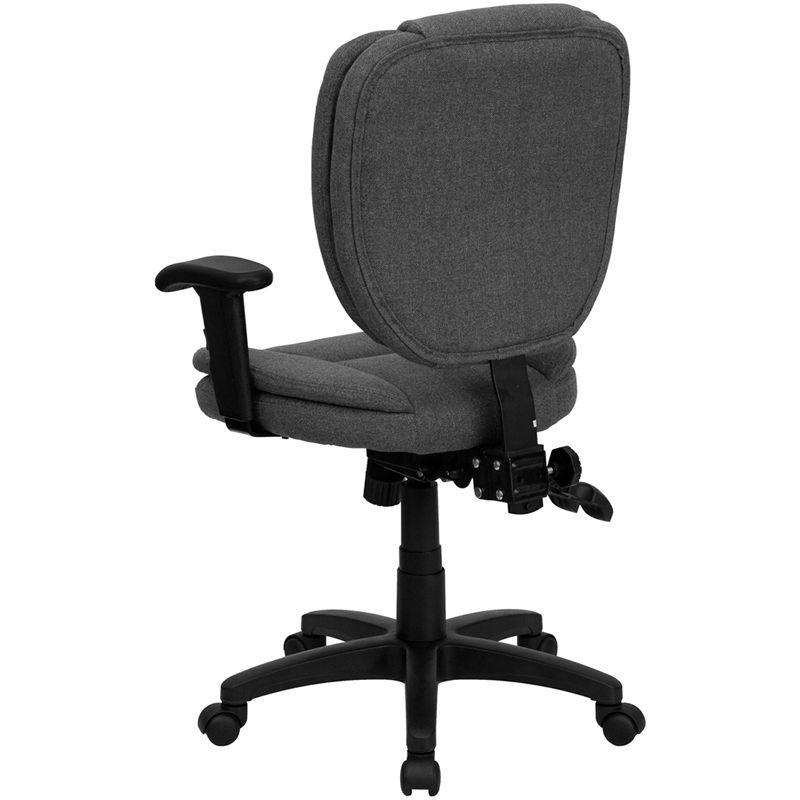 Flash Furniture Mid-Back Gray Fabric Multifunction Swivel Ergonomic Task Office Chair with Pillow Top Cushioning and Arms