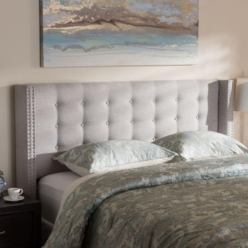 King Ginaro Modern Tufted Nail Head Winged Headboard Gray - Baxton Studio: Upholstered, Contemporary Design