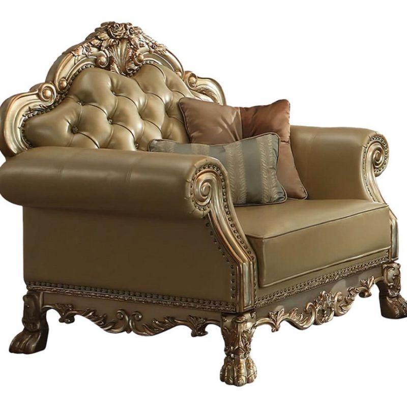 45" Dresden Accent Chair Bone Synthetic Leather/Gold Patina Finish - Acme Furniture: Tufted, No Assembly Required