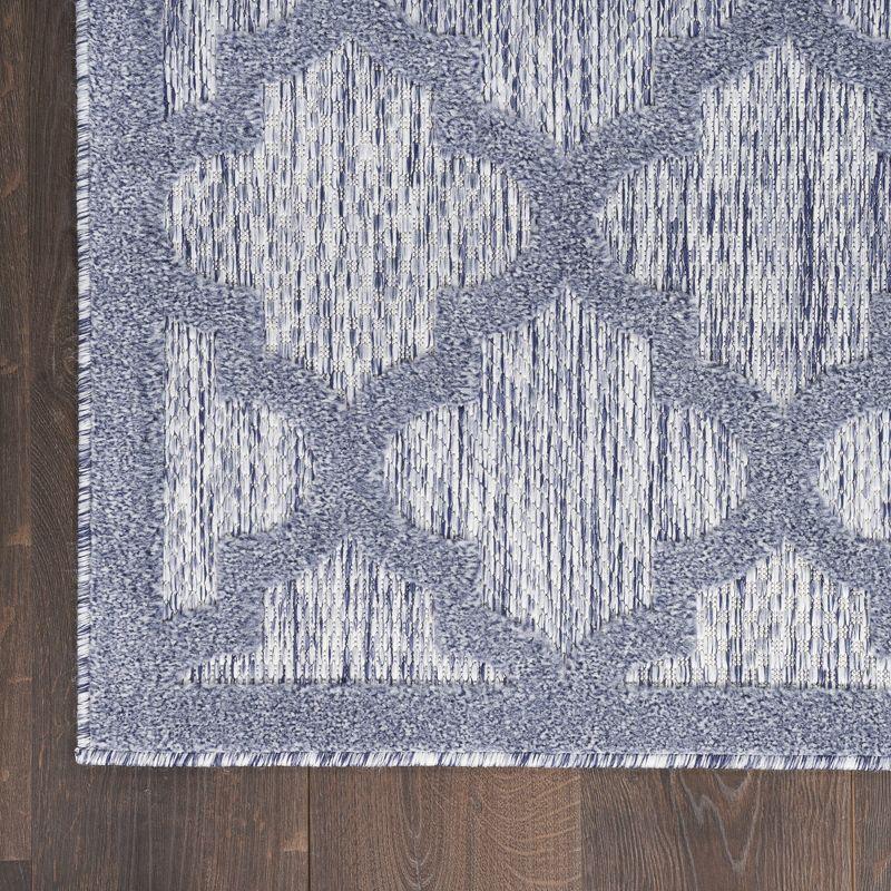 Nourison Easy Care Trellis Flatweave Indoor Outdoor Area Rug 5' x 7' Denim Blue