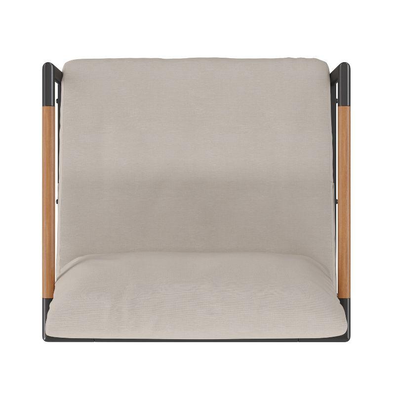 Modern Black Steel Patio Chair with Beige Cushion Accents