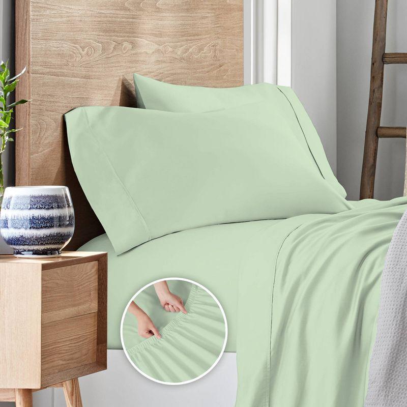 Full 400 Thread Count Ultimate Percale Cotton Solid Sheet Set Sage - Purity Home: Includes Deep Pocket Fitted Sheet, OEKO-TEX Certified