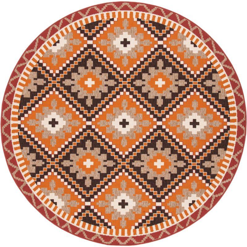 Rust/Red 6'7" Round Reversible Stain-Resistant Synthetic Rug