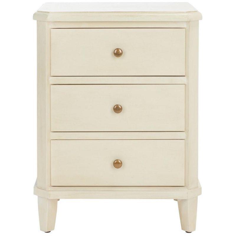 Transitional White Wood & Metal Nightstand with 3 Storage Drawers