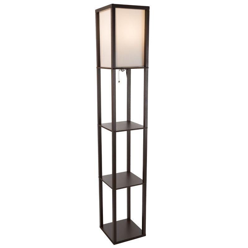 Torchiere Floor Lamp Brown with Storage Shelves & Includes LED Bulb - Lavish Home: Modern Etagere Design, Pull Chain