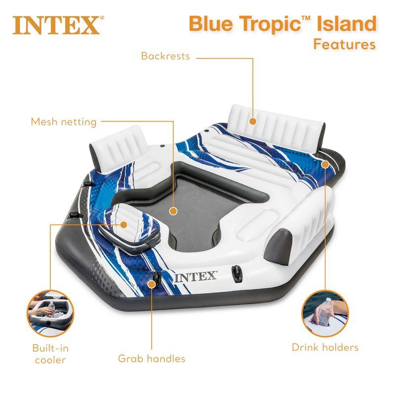 Intex Blue Tropic Inflatable Lake or Swimming Pool Island Water Floating Lounger Raft with Backrests, Built-In Cooler, and 4 Cupholders