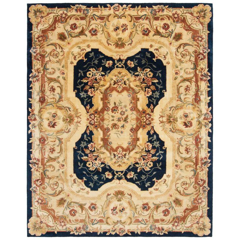 Regal Bloom Hand-Tufted Wool Area Rug in Navy & Beige - 7'6" x 9'6"