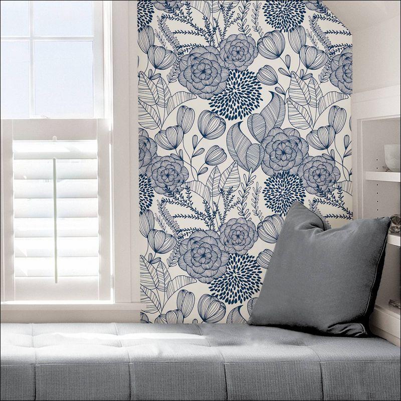 NuWallpaper Secret Garden Peel and Stick Wallpaper Navy: Removable Vinyl, Self-Adhesive, Smooth Finish, 28.2 Sq Ft Coverage