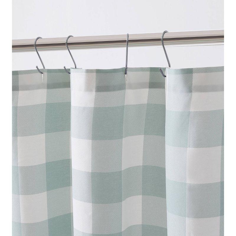 Cabin Plaid Shower Curtain Green - Eddie Bauer: 100% Cotton, Twill Weave, Easy Care, Machine Washable