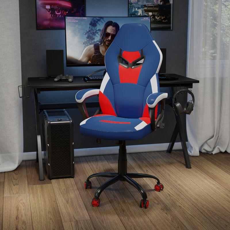 Blue and Red Ergonomic Racing Style Gaming Chair with Adjustable Arms