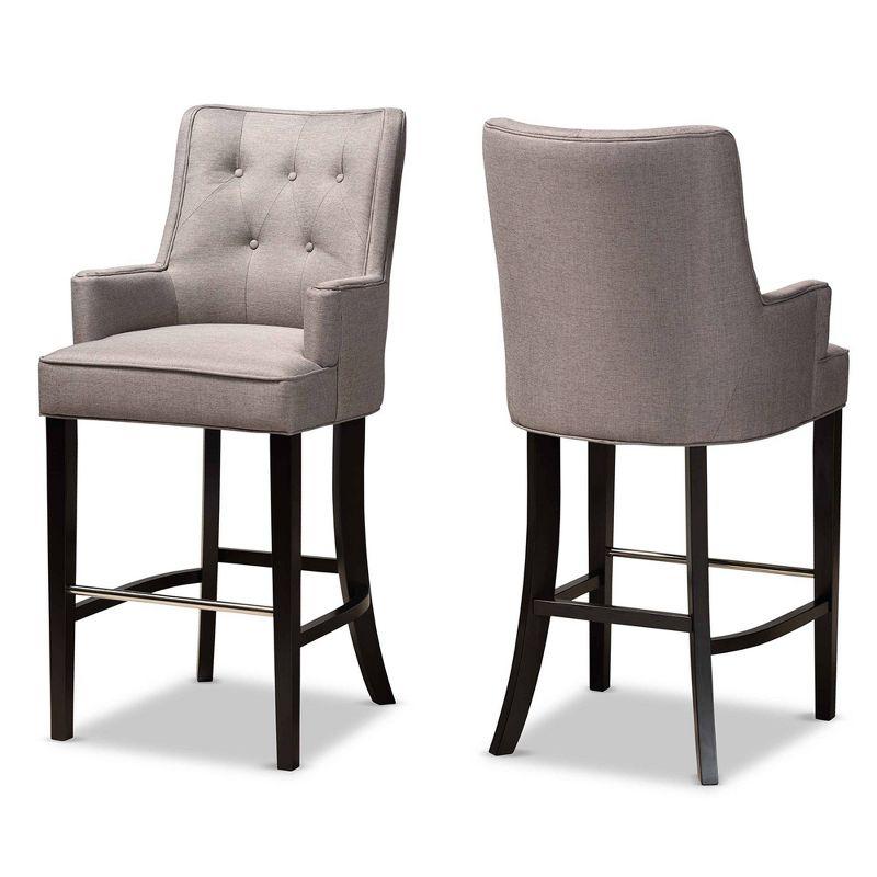 Aldon Gray Fabric and Dark Brown Wood Bar Stools, Set of 2