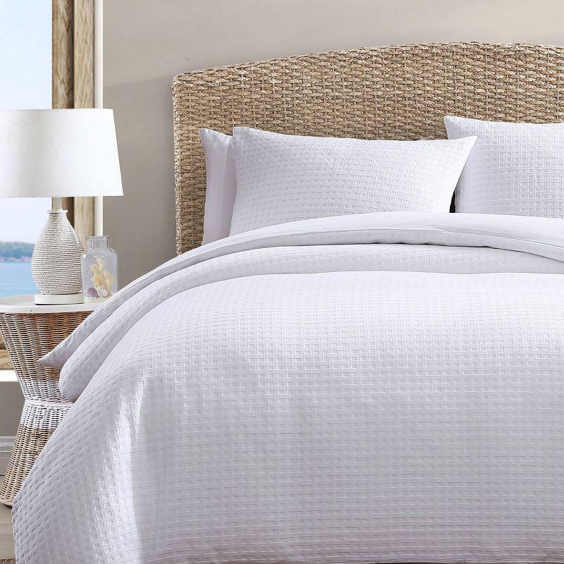 Tommy Bahama Basketweave Solid White Cotton Duvet Cover Set