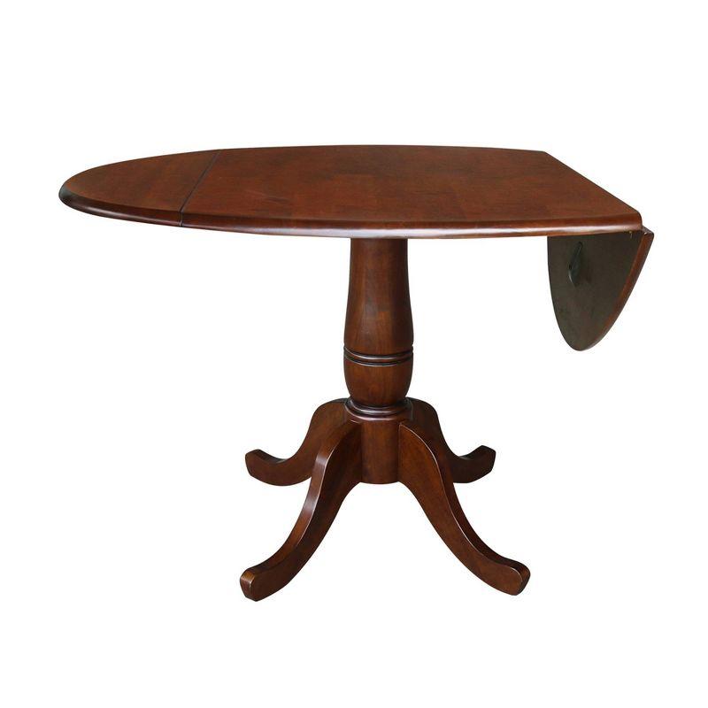 International Concepts 29.5" Lyla Round Dual Drop Leaf Pedestal Extendable Dining Table Espresso Brown: Modern Oval Kitchen Table for 4