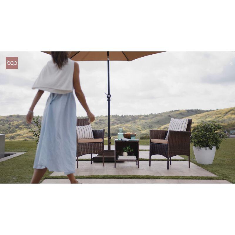 Best Choice Products 3-Piece Outdoor Wicker Conversation Patio Bistro Set, w/ 2 Chairs, Table - Brown/Tan