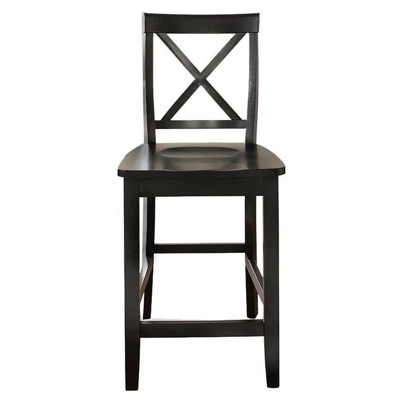 Black Wood Crossback Counter Stools with Tapered Legs, Set of 2