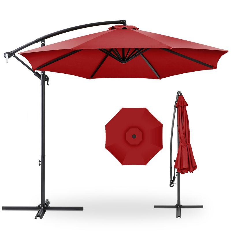 10ft Red Offset Hanging Patio Umbrella with Steel Frame