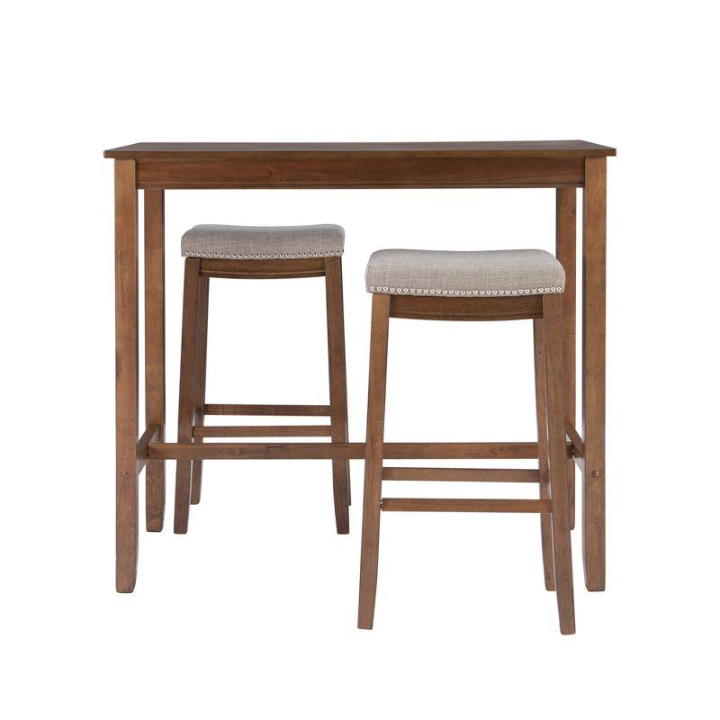 Linon 3pc Claridge Backless Stools Bar Height Dining Set Rustic: Pub Table with Upholstered Seating