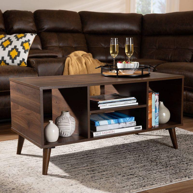 Linas Wood Coffee Table Walnut - Baxton Studio: Mid-Century Modern Design, Rubberwood Frame, Rectangular Shape