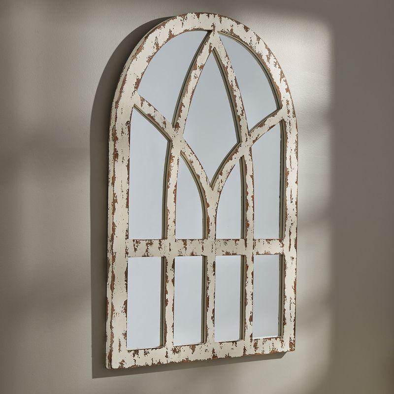 Cathedral Arch Distressed White Wooden Wall Mirror 36"H