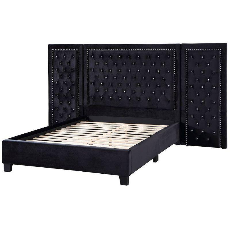 Damazy 86" King Bed Black Velvet - Acme Furniture: Crystal-like Tufting, Nailhead Trim, No Box Spring Required