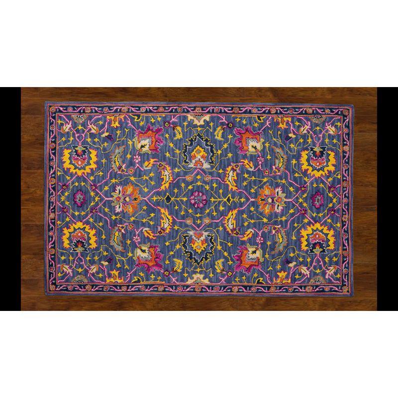 Momeni 2'x3' Floral Tufted Accent Rug Charcoal: Wool Botanical Area Rug, Traditional Handmade Medium Pile