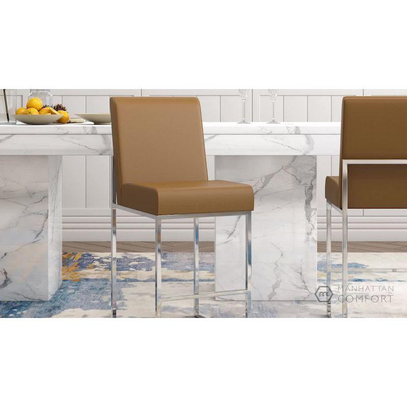 Set of 2 Element Upholstered Stainless Steel Counter Height Barstools Camel - Manhattan Comfort