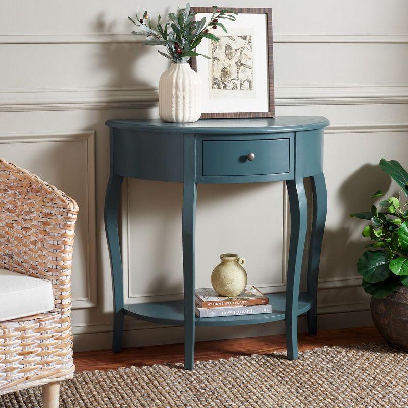 Teal Demilune Wood Console Table with Storage